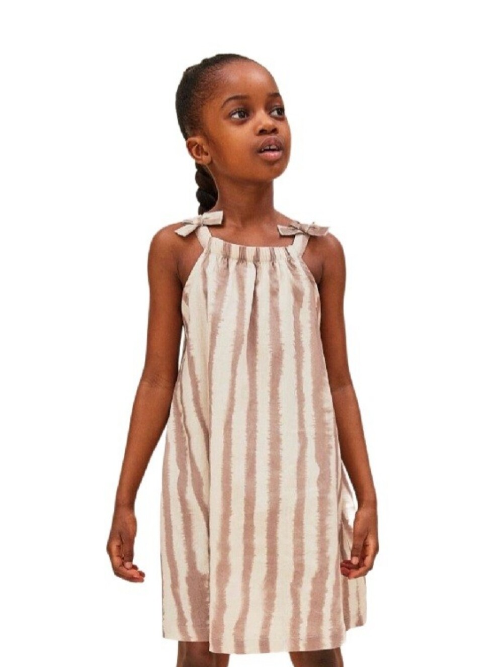 NWT H&M X Ron Van Mierlo Brown/Cream Striped Tie-Shoulder Sundress Sz 5-6
